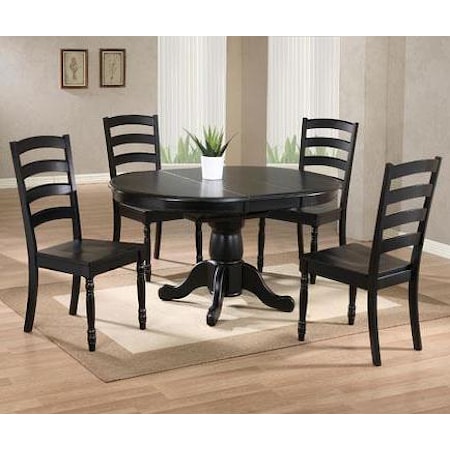 5 Piece Round Pedestal Table and Ladderback Side Chair Set