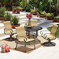 Five Piece Outdoor Dining Set with Cast Iron Table and Sling Chairs