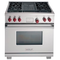 36" Freestanding Dual Fuel Range with 4 Burners and Charbroiler
