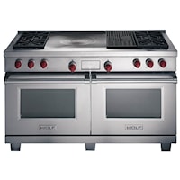 60" Freestanding Dual Fuel Range with Double Oven, 4 Burners, Charbroiler, and French Top 