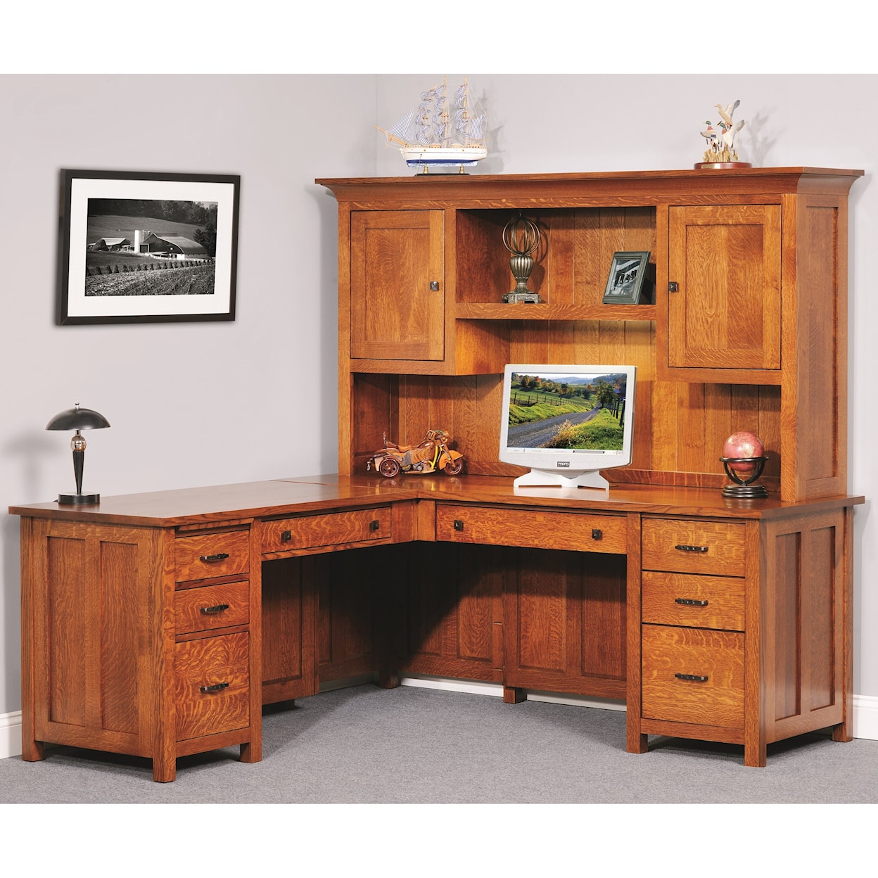 Y & T Woodcraft Coventry Mission L Desk & Hutch