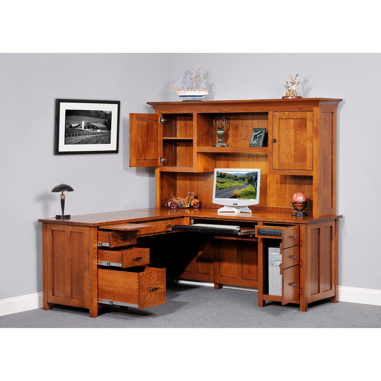 Y & T Woodcraft Coventry Mission L Desk & Hutch