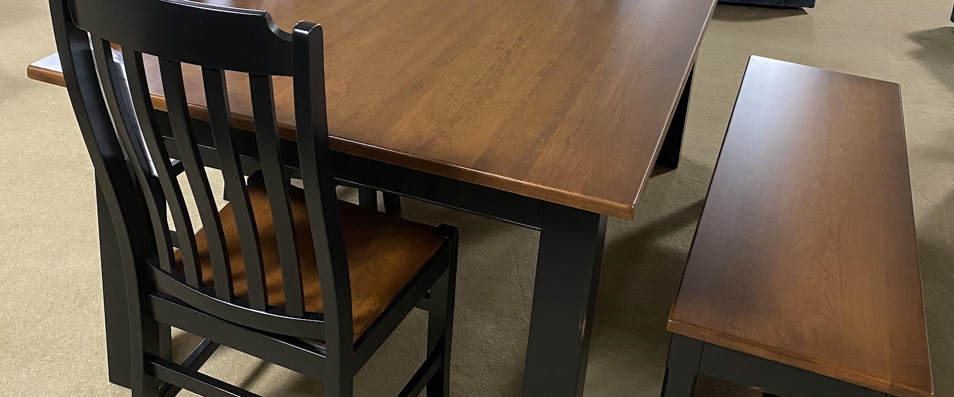 Solid Top Dining Table with 4 Side Chairs and a Bench