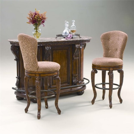 Marble Top Server with 24 inch Swivel Bar Stools
