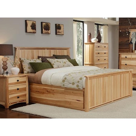 kING Solid Hickory Panel Bed with Large Underbed Storage Drawer