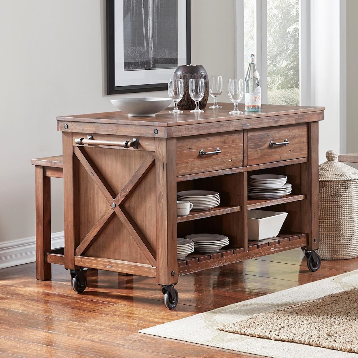 A-A Anacortes Kitchen Island with Wood Top