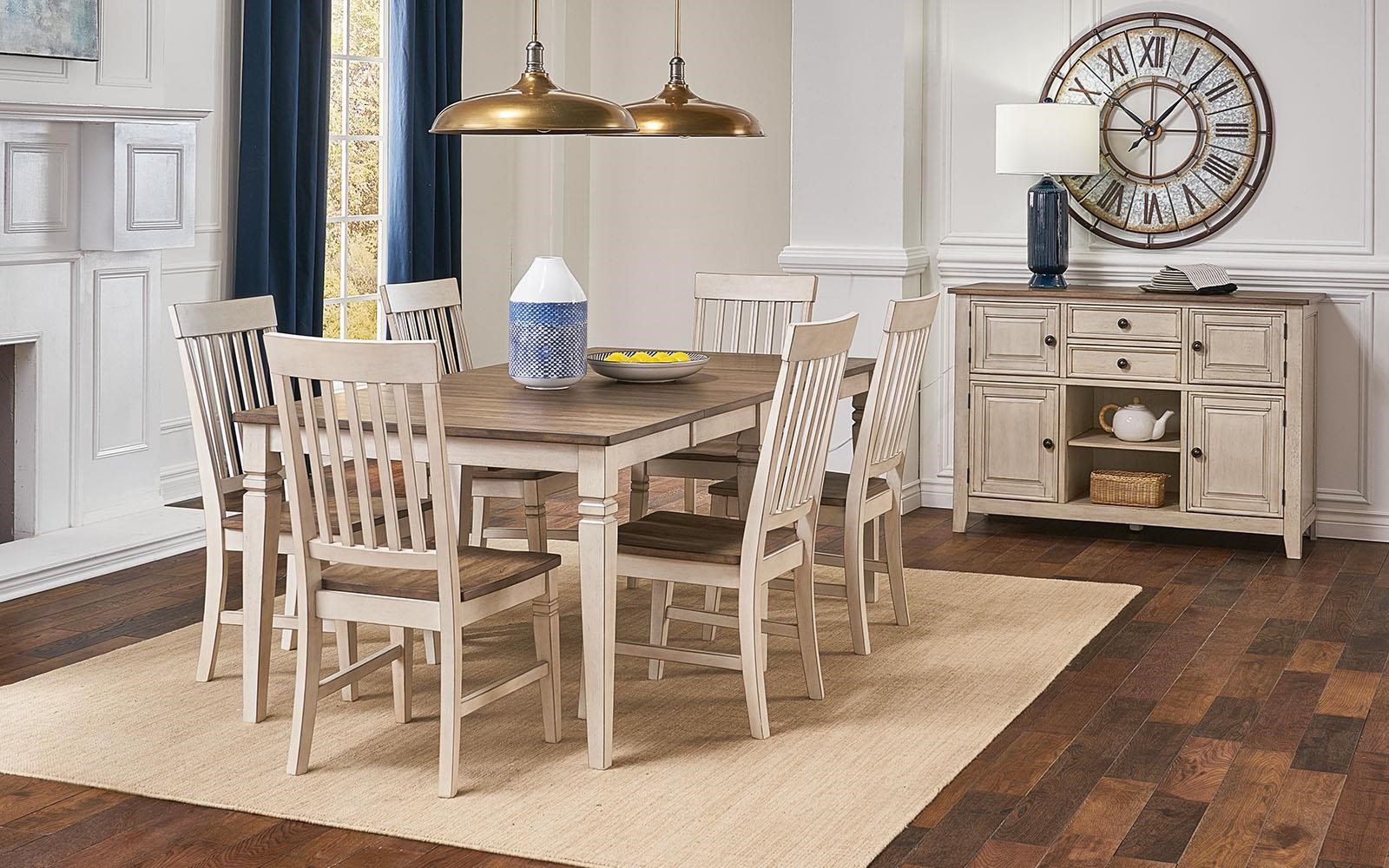 AAmerica Beacon BEAPW6020 275K Two Tone Leg Dining Table and 6