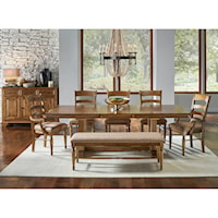 7 Piece Trestle Dining Set With Upholstered Ladderback Chairs And Bench