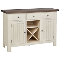 Solid Wood Transitional 3-Drawer Server with Built-In Wine Storage