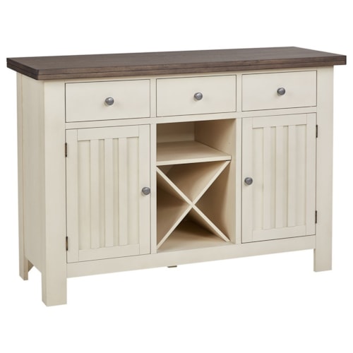 Solid Wood Transitional 3-Drawer Server with Built-In Wine Storage