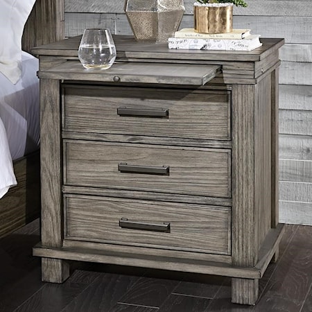 Transitional Solid Wood 3 Drawer Nightstand With USB Ports