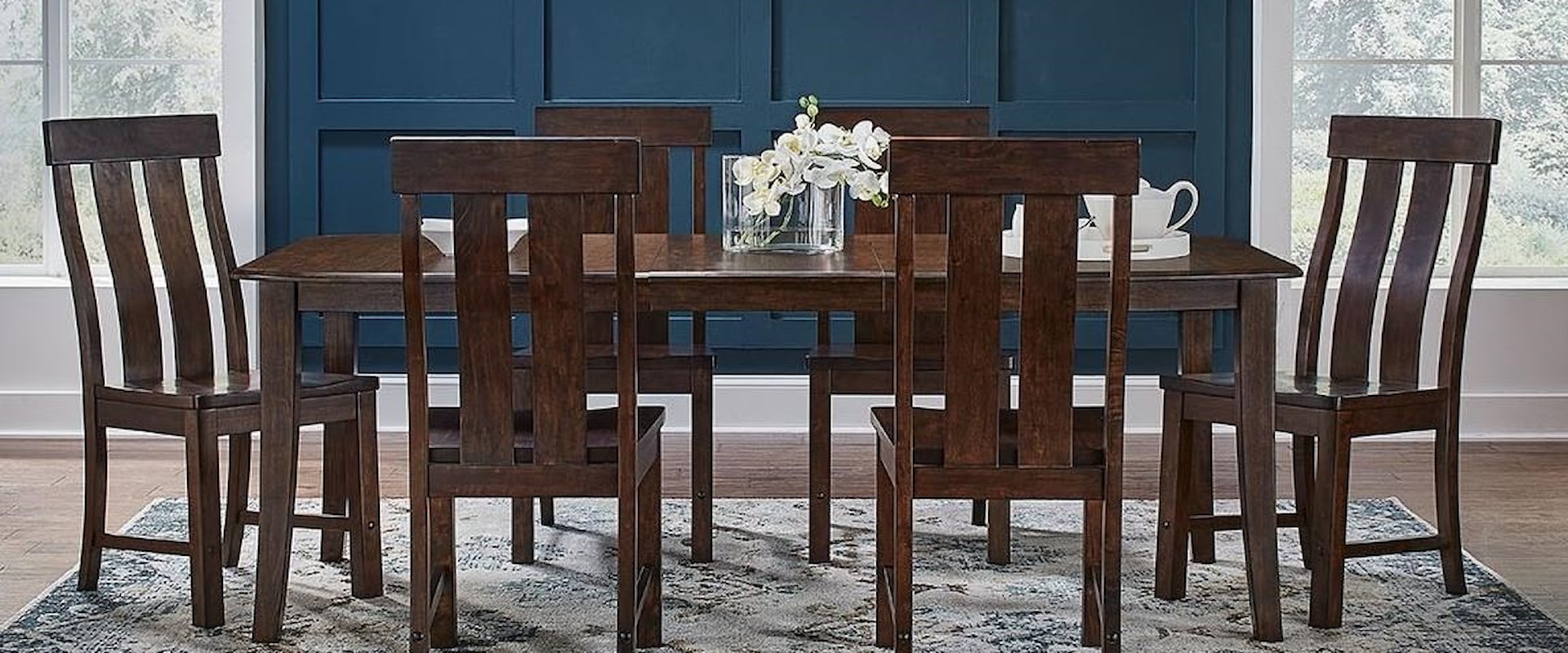 Transitional 7-Piece Wood Leg Table and Chair Set