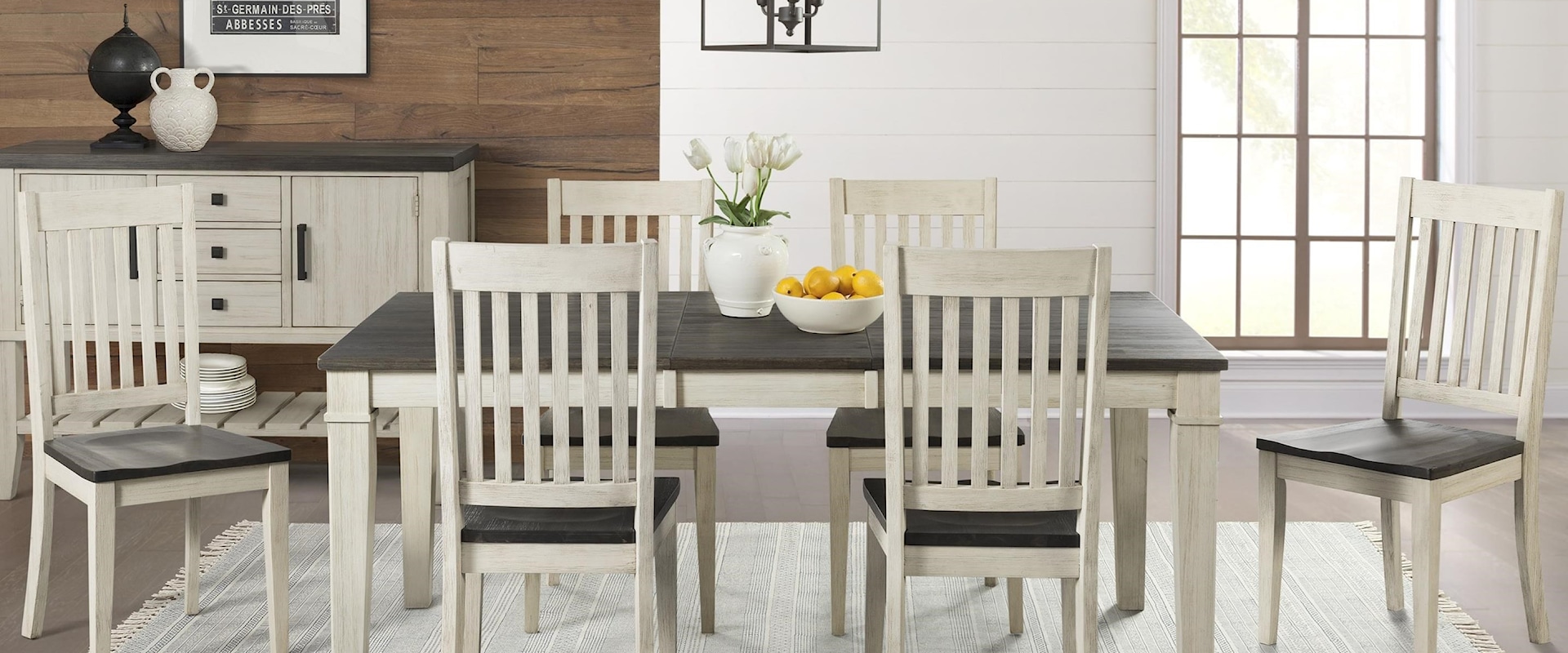 7 Piece Transitional Table and Slat Back Chair Set