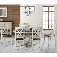 7 Piece Transitional Pedestal Table and X Back Chair Set