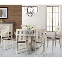 7 Piece Transitional Pedestal Table and Slat Back Chair Set