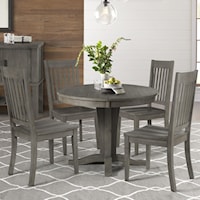 5 Piece Pedestal Table and Slat Back Chair Set