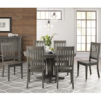 7 Piece Transitional Pedestal Table and Slat Back Chair Set