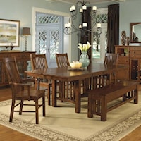 Rectangular Trestle Table with 2 Arm Chairs, 2 Side Chairs & Bench