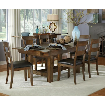 7 Piece Trestle Table and Ladderback Chairs Set