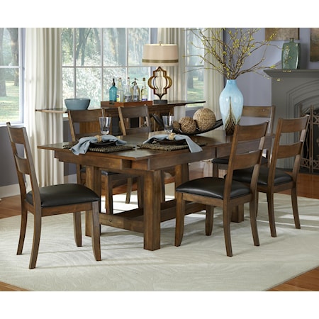7 Piece Trestle Table and Ladderback Chairs Set