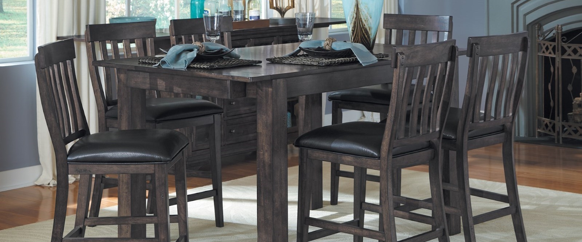 7 Piece Gathering Table and Slatback Chairs Set