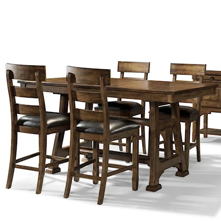 Transitional 5-Piece Trestle Counter Height Pub Table & Plank Stool Set