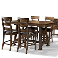 Transitional 5 Piece Trestle Pub Table and Plank Stool Set