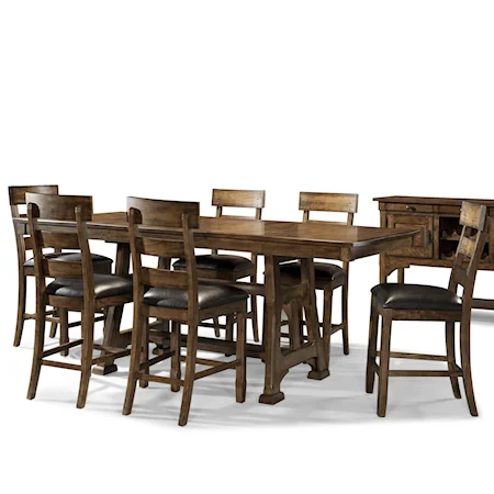 Transitional 7 Piece Pub Table and Plank Stool Set