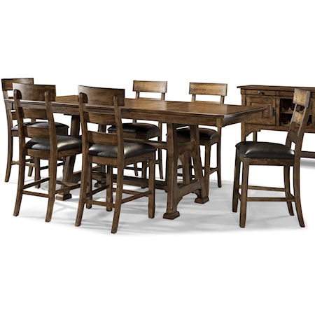 Transitional 7 Piece Pub Table and Plank Stool Set