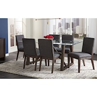 7-Piece Contemporary Dining Room Table Set with Glass Table Top