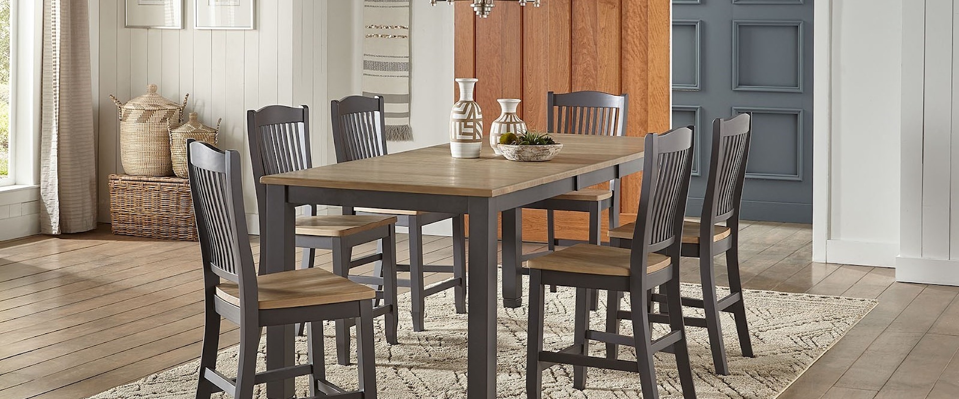 7-Piece Rectangular Gathering Height Table and Chair Set with Leaf