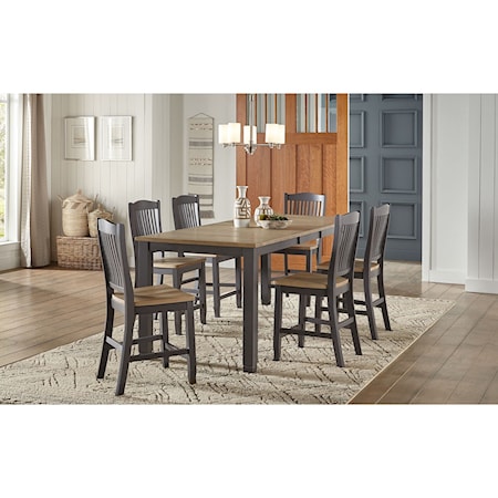 7-Piece Rectangular Gathering Height Table and Chair Set with Leaf