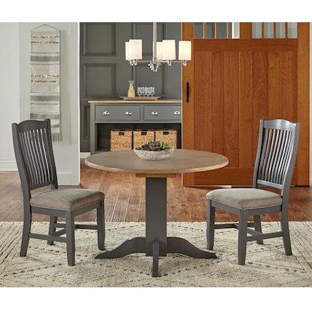 3 Pc Table & Chair Set- (Round Table & 2 Upholstered Side Chairs)