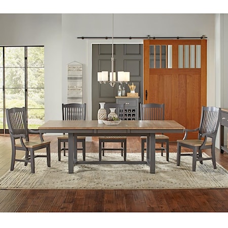 6 Pc Table & Chair Set- (Trestle Table, 3 Side Chairs & 2 Arm Chairs)