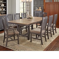 9 Pc Table & Chair Set- (Trestle Table, 6 Upholstered Side Chairs & 2 Upholstered Arm Chairs)