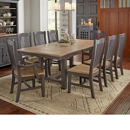 9 Pc Table & Chair Set- (Trestle Table, 6 Side Chairs & 2 Arm Chairs)