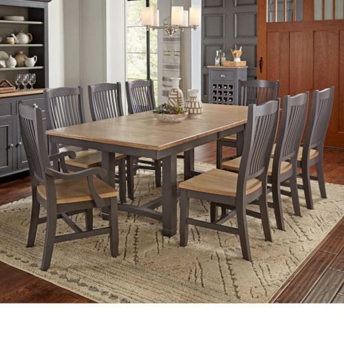 9 Pc Table & Chair Set- (Trestle Table, 6 Side Chairs & 2 Arm Chairs)