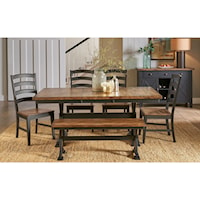 Rustic Solid Wood Table and Chair Set with Bench