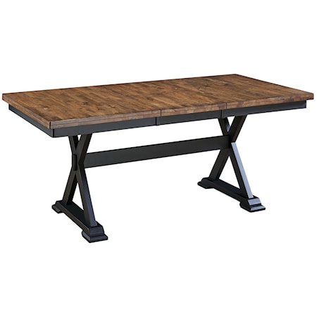 Rustic Solid Wood Trestle Table with 18" Self Storing Butterfly Leaf