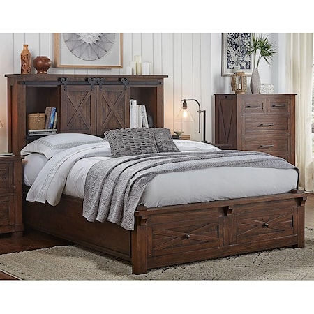 Queen Bookcase Bed with Footboard Storage