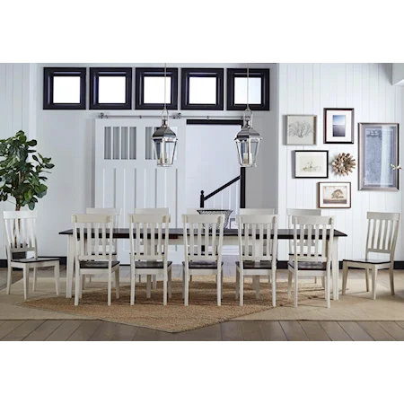 13 Piece Leaf Table and Slat Back Chair Dining Set