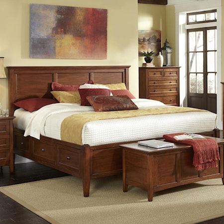 Transitional King Bed with 6 Storage Drawers