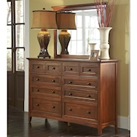 Transitional 10-Drawer Dresser with Landscape Mirror