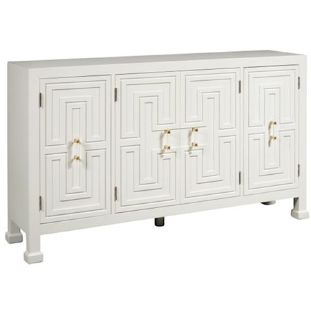 Modern Geometric White 4 Door Credenza