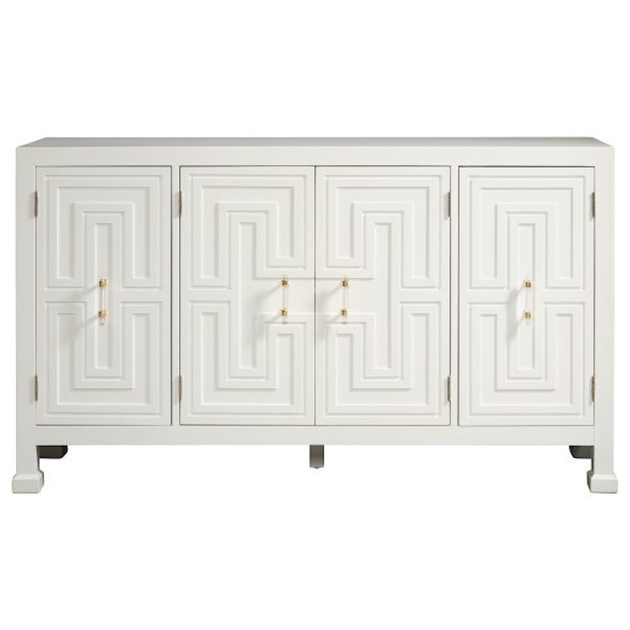 Accentrics Home Sideboards and Buffets Modern Geometric White 4 Door Credenza