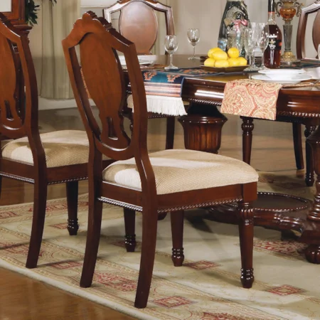 Traditional Splat-Back Side Chair with Upholstered Seat