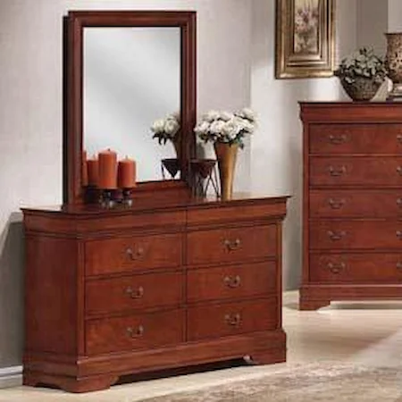 6 Drawer Dresser and Mirror in Cherry Finish