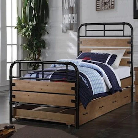 Industrial Twin Bed with Metal Accents