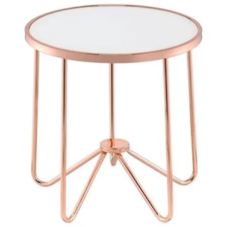 Contemporary Round End Table with White Frosted Glass Top
