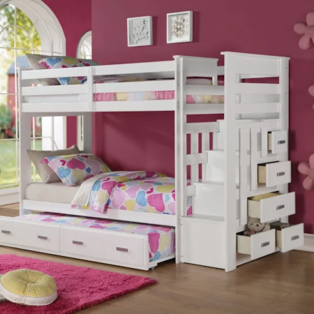Twin Over Twin Bunkbed with Trundle and Storage Drawers